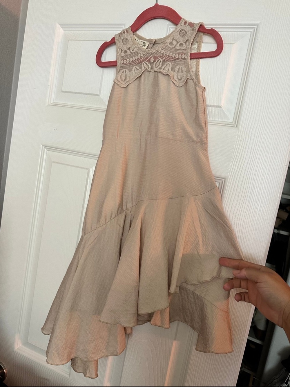 Girls Beige Crochet Flounce Dress 2t
